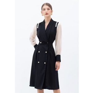 PEARLY BLAZER MIDI DRESS WITH MESH SLEEVES